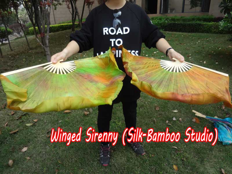 1 Pair Autumn short Chinese silk dance fan, 10cm (4") flutter