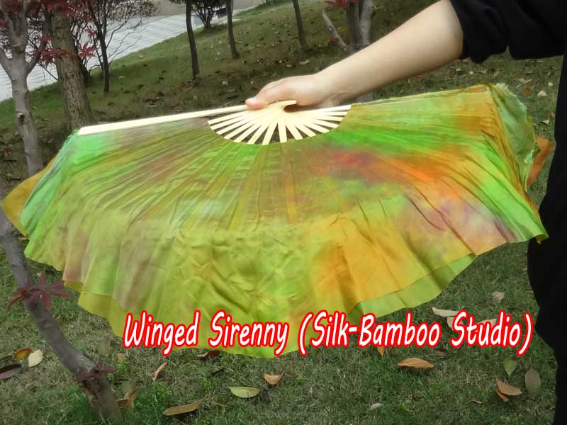 1 Pair Autumn short Chinese silk dance fan, 10cm (4") flutter