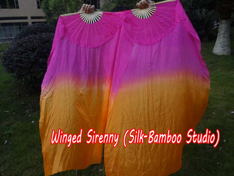1 pair 1.1m (43") pink-orange silk fan veils for kids