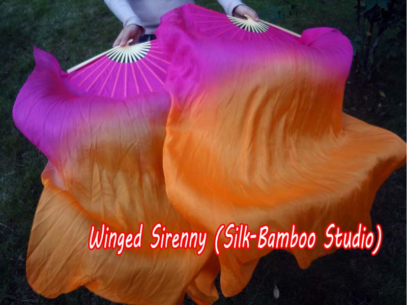 1 pair 1.1m (43") pink-orange silk fan veils for kids