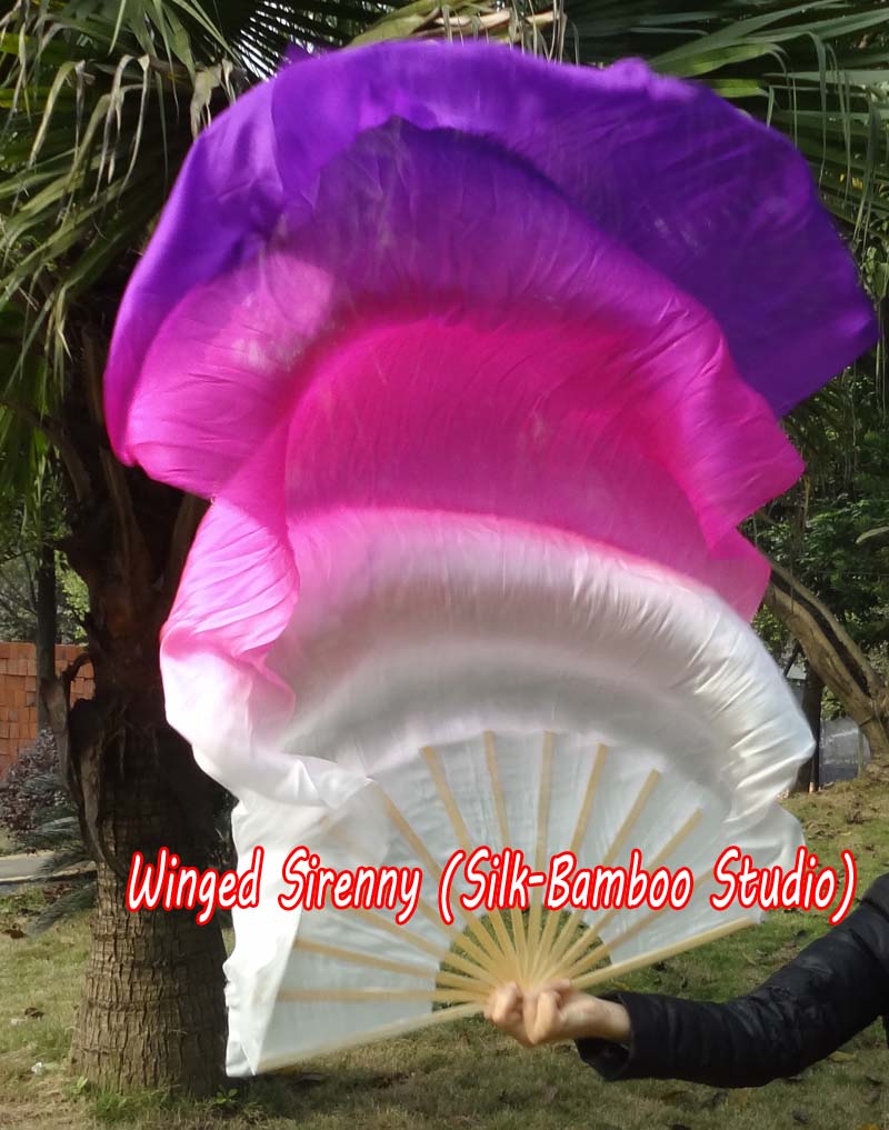 1 pair 1.5m (59") white-pink-purple belly dance silk fan veil