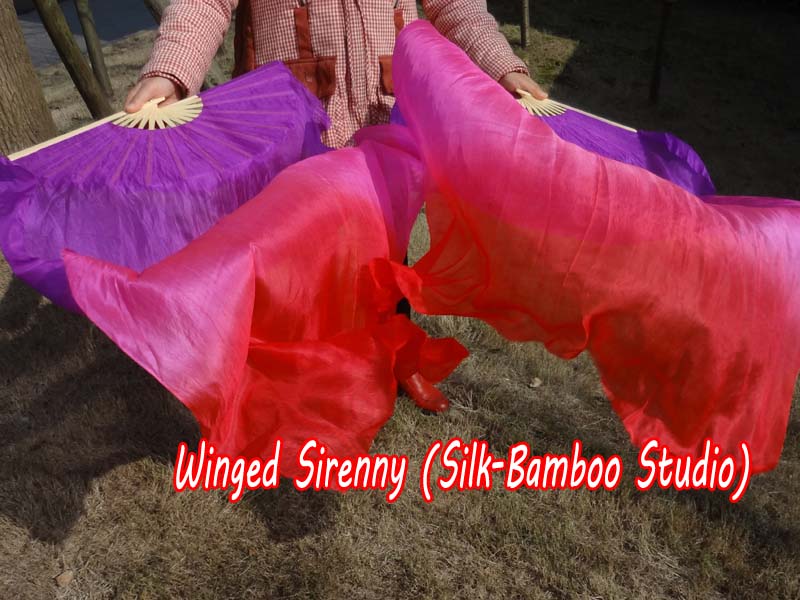 1 pair 1.1m (43") purple-pink-red silk fan veils for kids