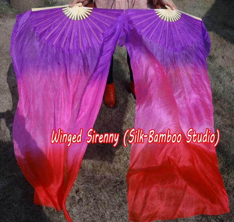 1 pair 1.1m (43") purple-pink-red silk fan veils for kids