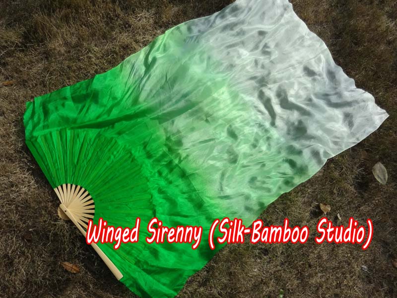 1 pair 1.1m (43") green fading silk fan veils for kids