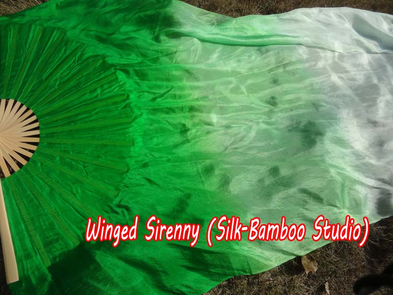 1 pair 1.1m (43") green fading silk fan veils for kids