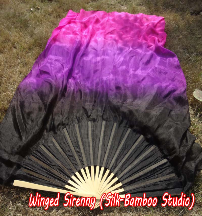 1 pair 1.1m (43") black-purple-pink silk fan veils for kids