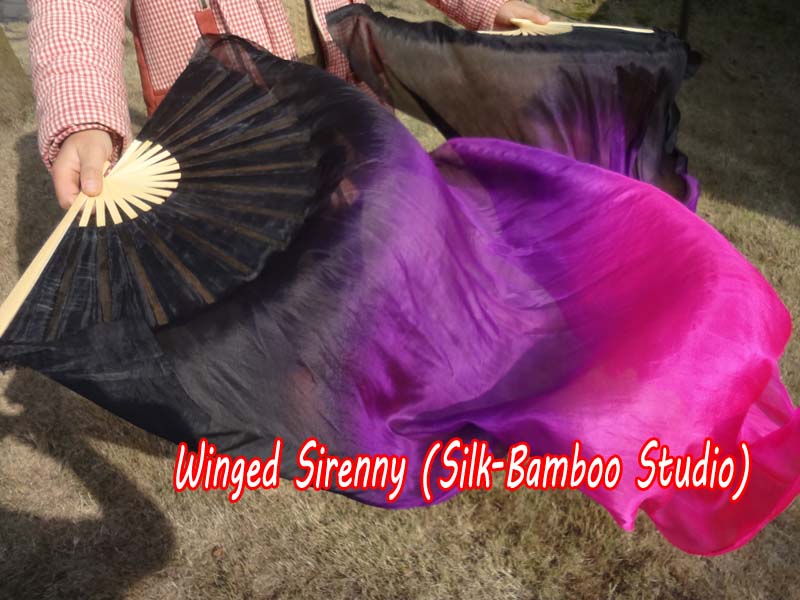 1 pair 1.1m (43") black-purple-pink silk fan veils for kids
