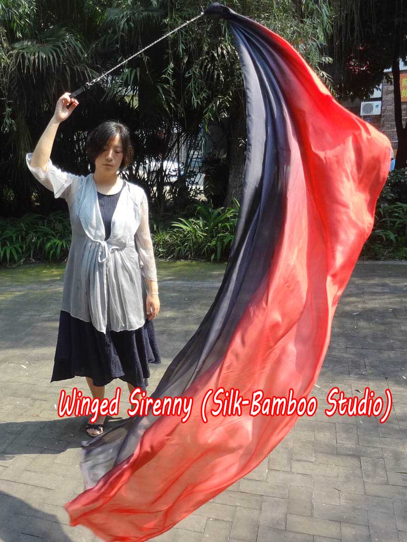 1 Piece black-red 2.3m (90") dance silk veil poi