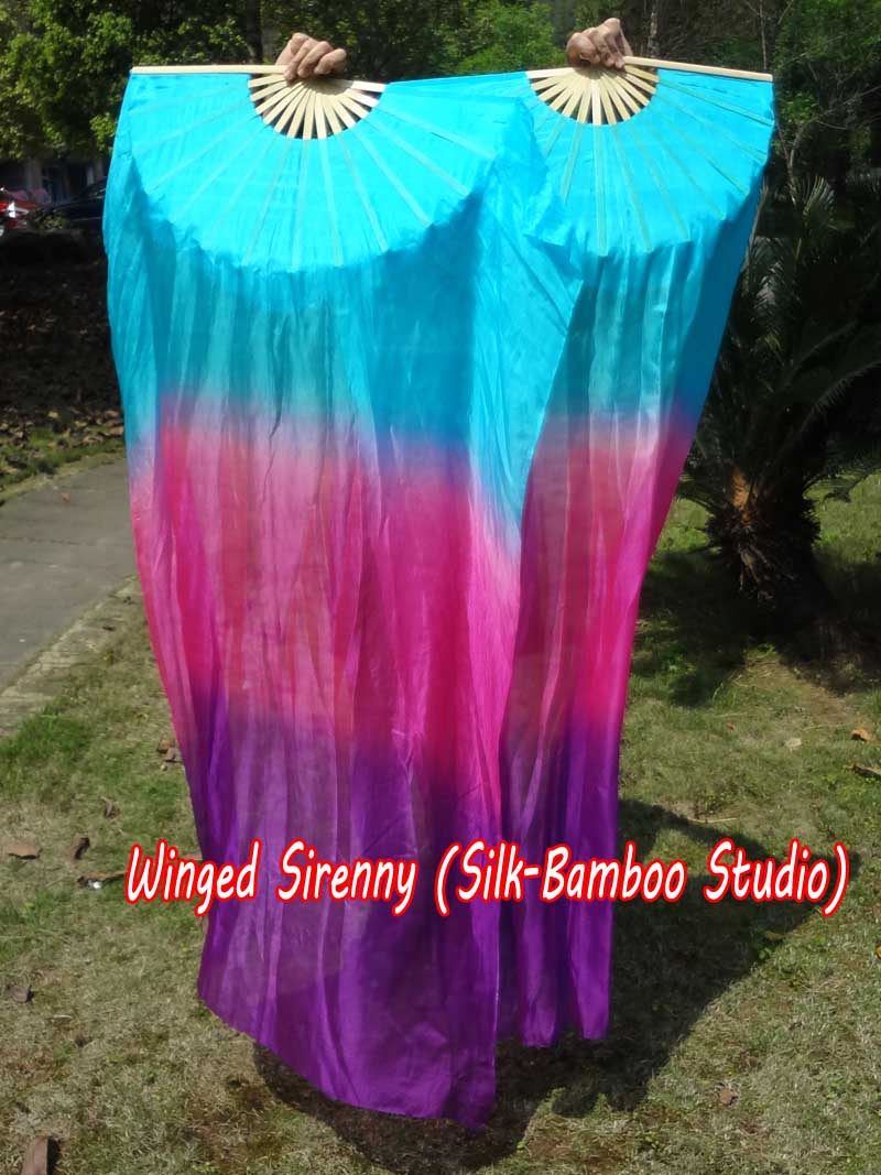 1 pair 1.5m (59") turquoise-pink-purple belly dance silk fan veil