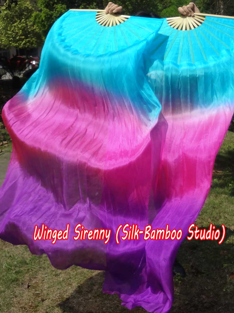 1 pair 1.5m (59") turquoise-pink-purple belly dance silk fan veil