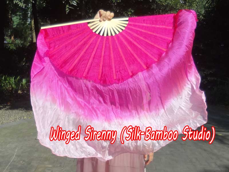 1 PIECE pink fading right hand big silk flutter fan