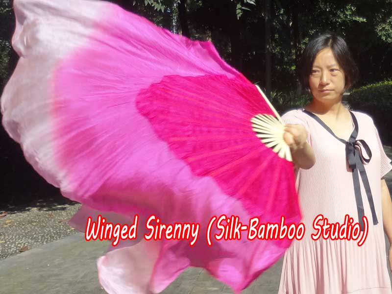 1 PIECE pink fading right hand big silk flutter fan