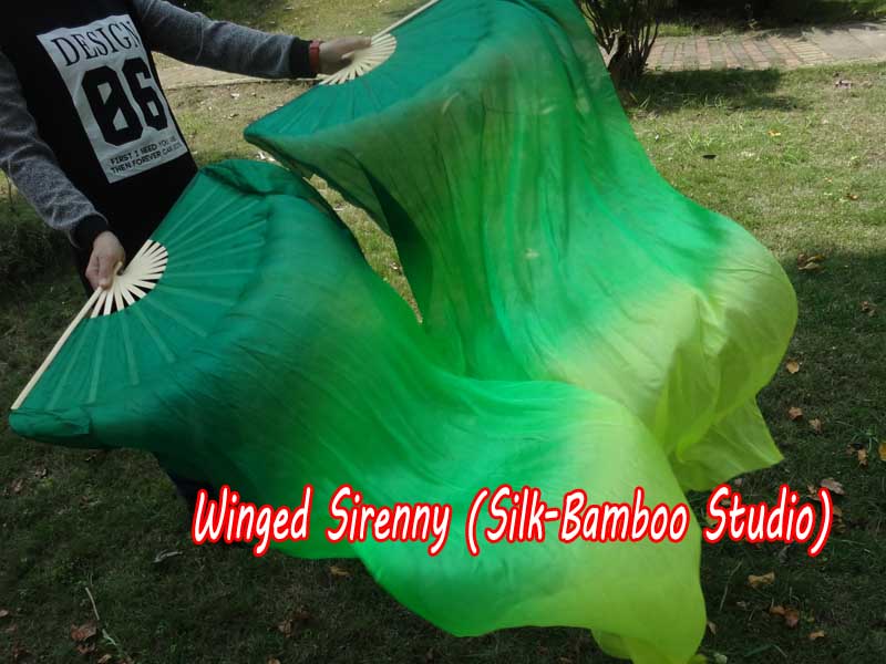1 pair 1.5m (59") Emerald belly dance silk fan veil