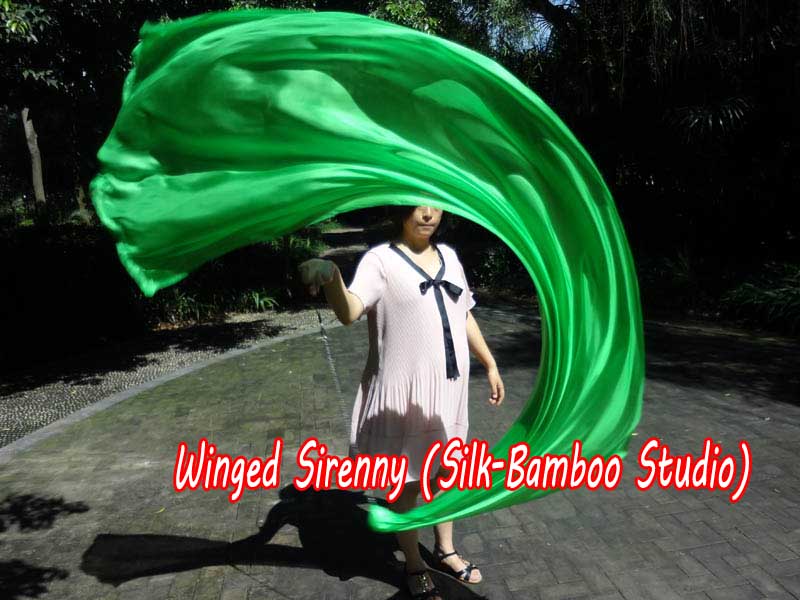 1 Piece green 2.3m (90") dance silk veil poi