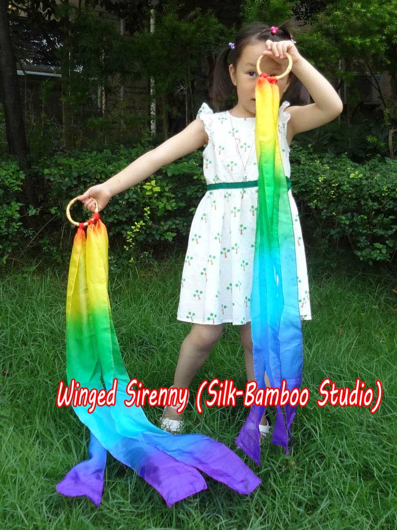 1 piece Rainbow real silk hand kite runner for kids play
