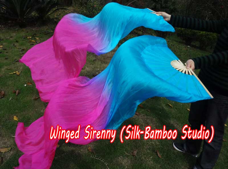 1 pair 1.5m (59") turquoise-pink belly dance silk fan veil