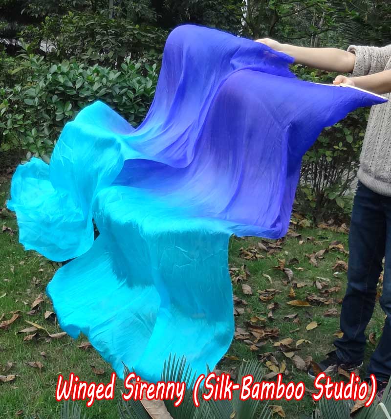 1 pair 1.5m (59") blue-turquoise belly dance silk fan veil