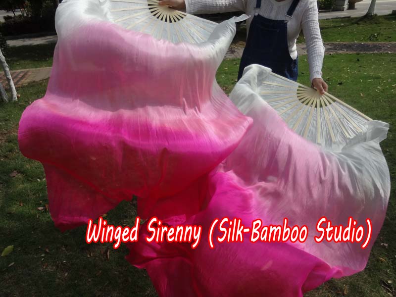 1 pair 1.5m (59") white-pink belly dance silk fan veil