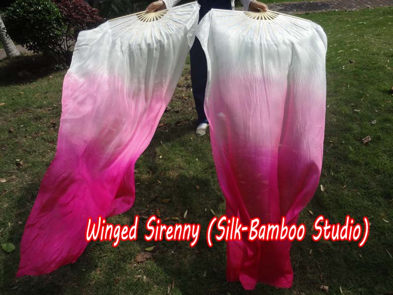 1 pair 1.5m (59") white-pink belly dance silk fan veil