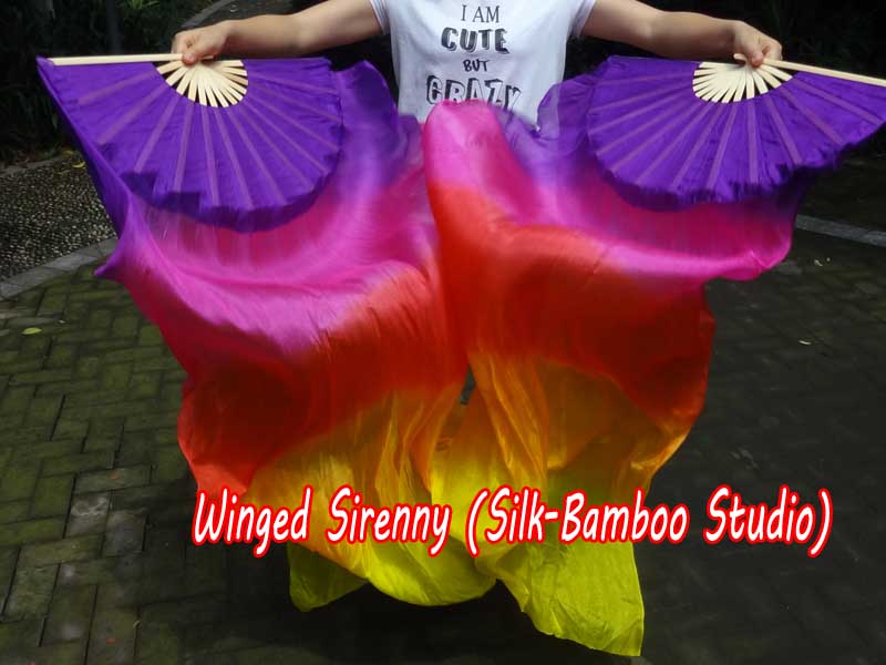 1 pair 1.5m (59") Glamor belly dance silk fan veil