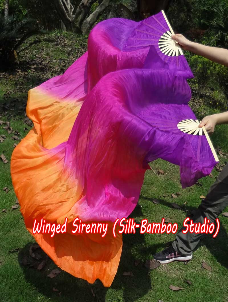 1 pair 1.5m (59") Golden Violet belly dance silk fan veil