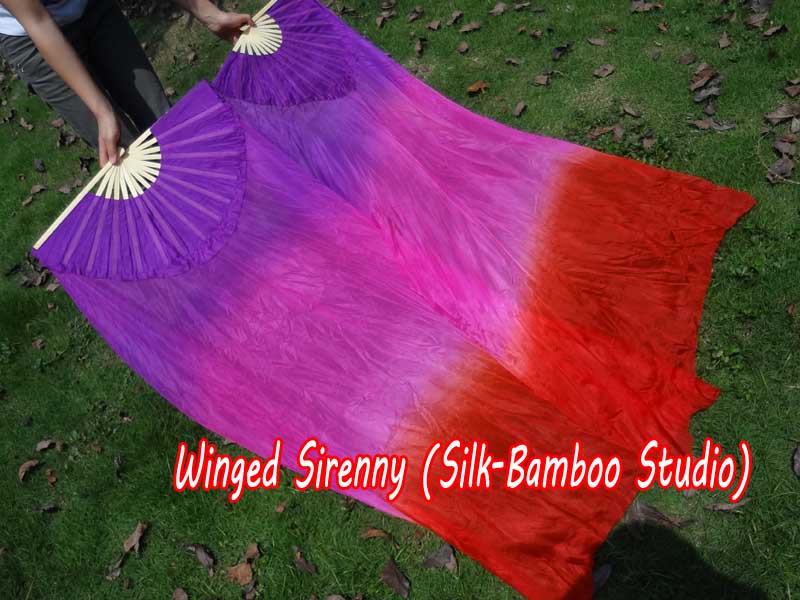 1 pair 1.5m (59") purple-pink-red belly dance silk fan veil