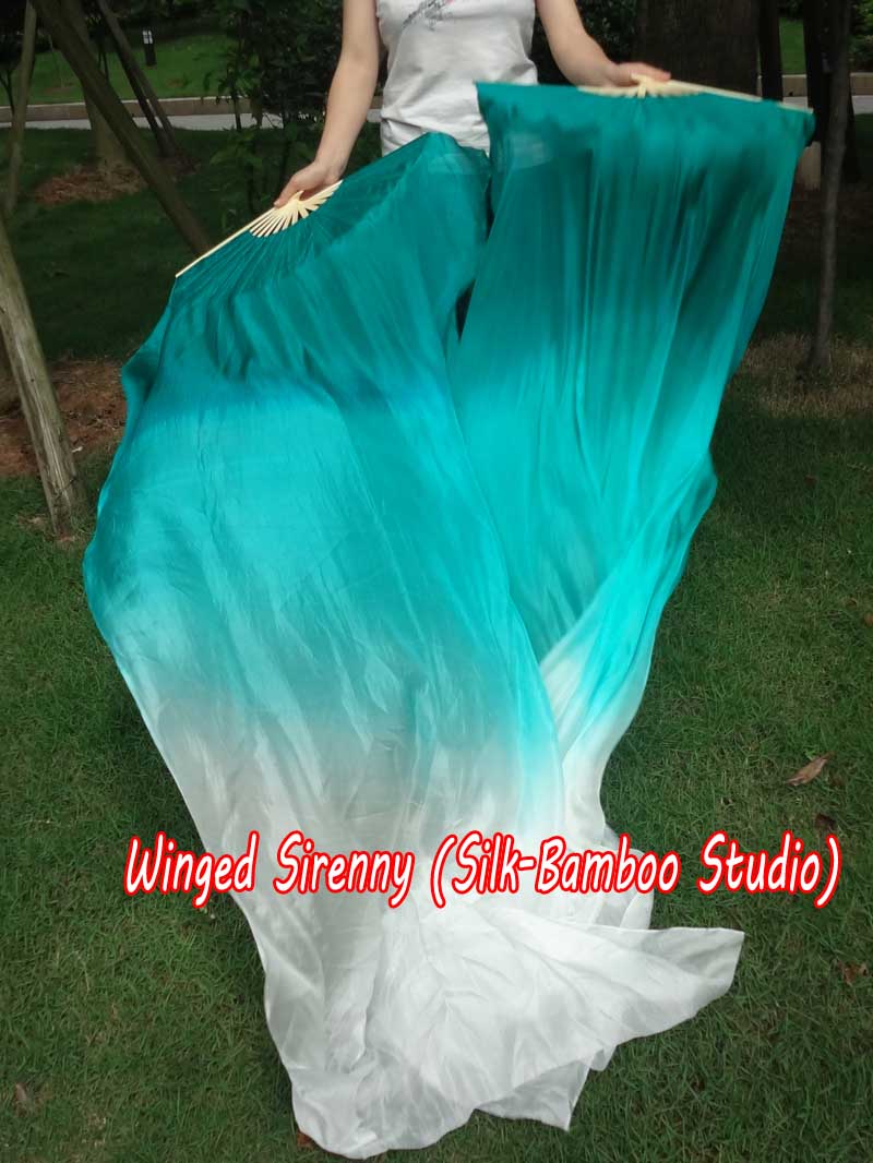 1 pair 1.8m (71") peacock fading belly dance silk fan veils