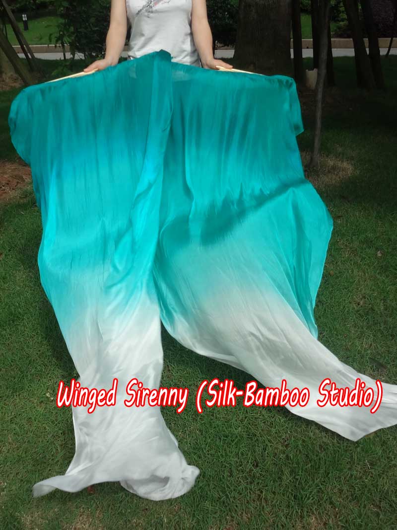 1 pair 1.8m (71") peacock fading belly dance silk fan veils