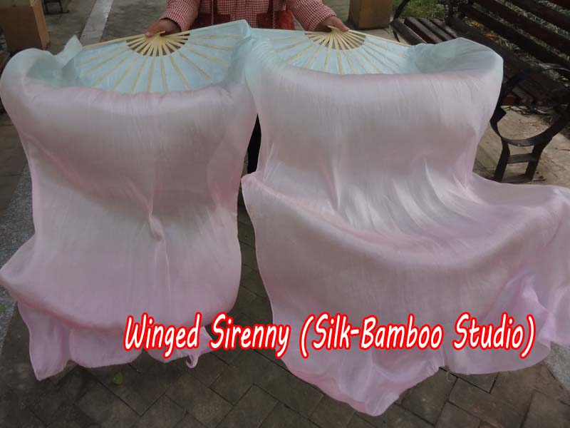 1 pair 1.5m (59") pastel (turquoise-pink-purple) belly dance silk fan veil