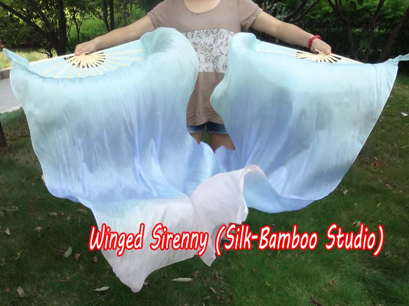 1 pair 1.5m (59") pastel (turquoise-blue-pink) belly dance silk fan veil