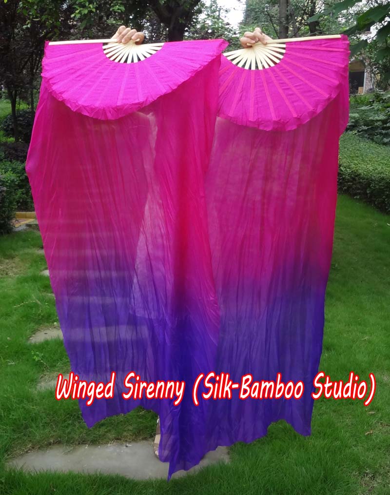 1 pair 1.5m (59") pink-purple belly dance silk fan veil