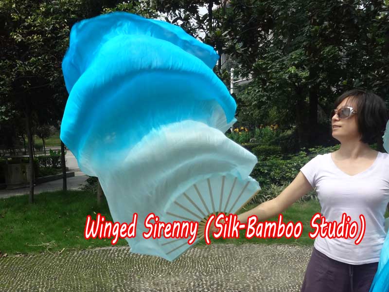 1 pair 1.5m (59") light turquoise-turquoise w belly dance silk fan veil