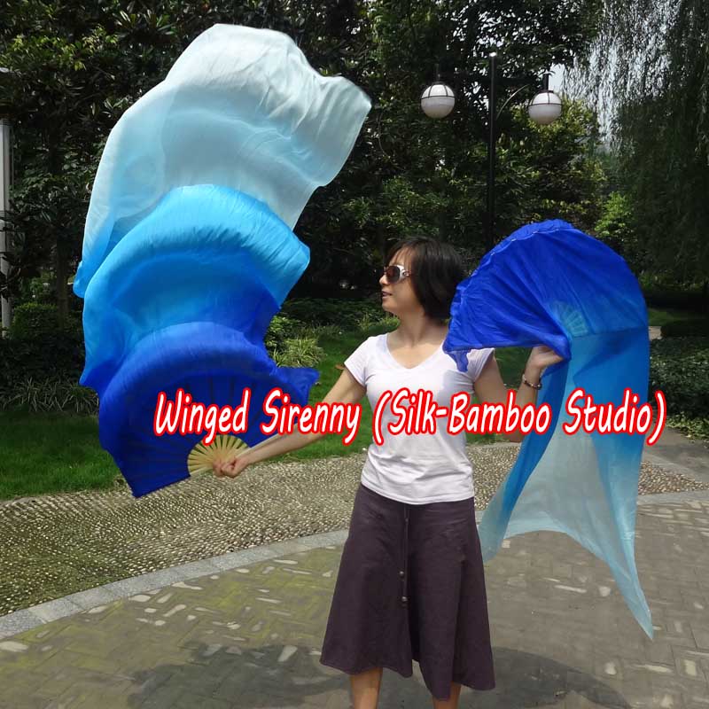 1 pair 1.8m (71") blue fading belly dance silk fan veils