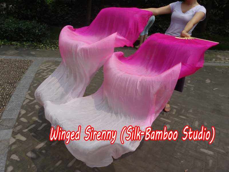 1 pair 1.8m (71") pink fading belly dance silk fan veils