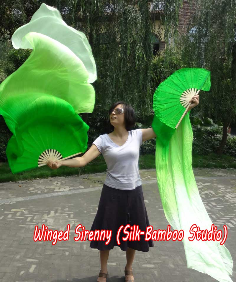 1 pair 1.8m (71") green fading belly dance silk fan veils