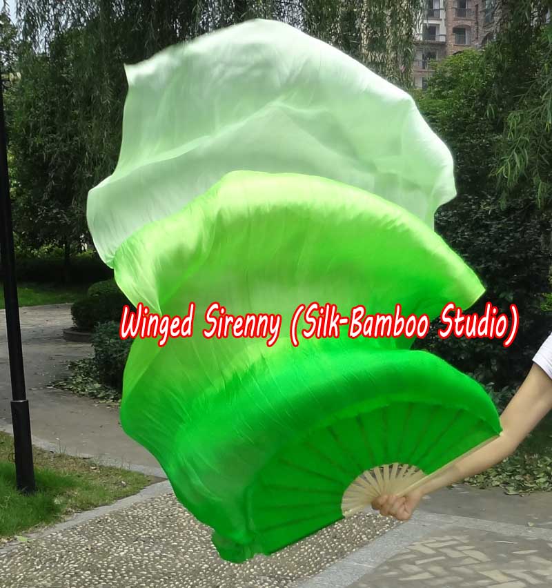 1 pair 1.8m (71") green fading belly dance silk fan veils