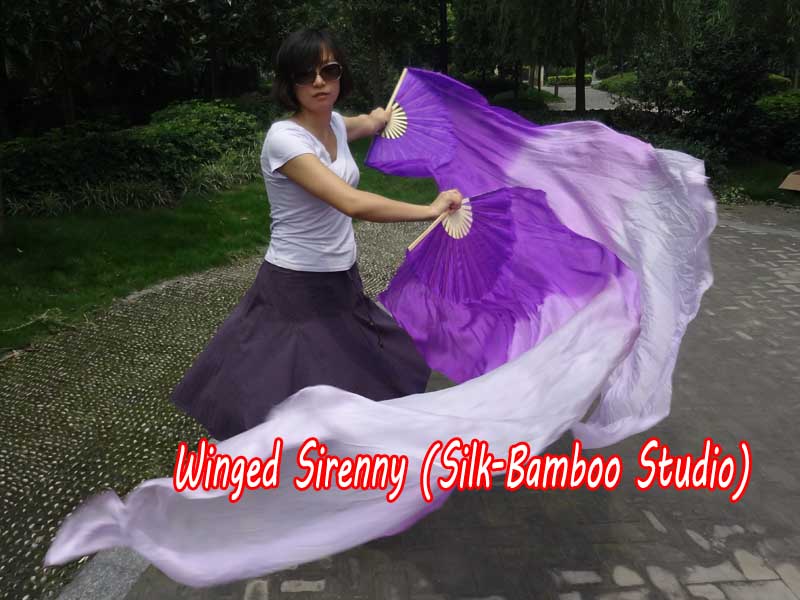 1 pair 1.8m (71") purple fading belly dance silk fan veils