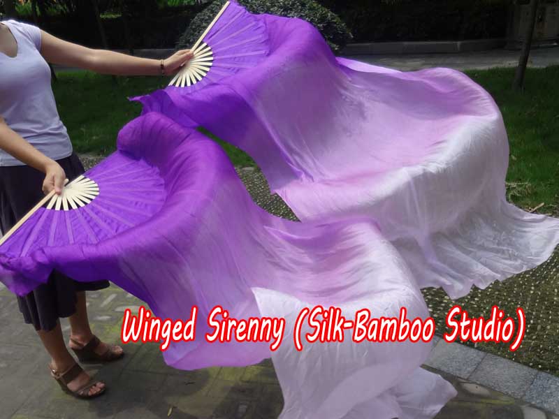 1 pair 1.8m (71") purple fading belly dance silk fan veils