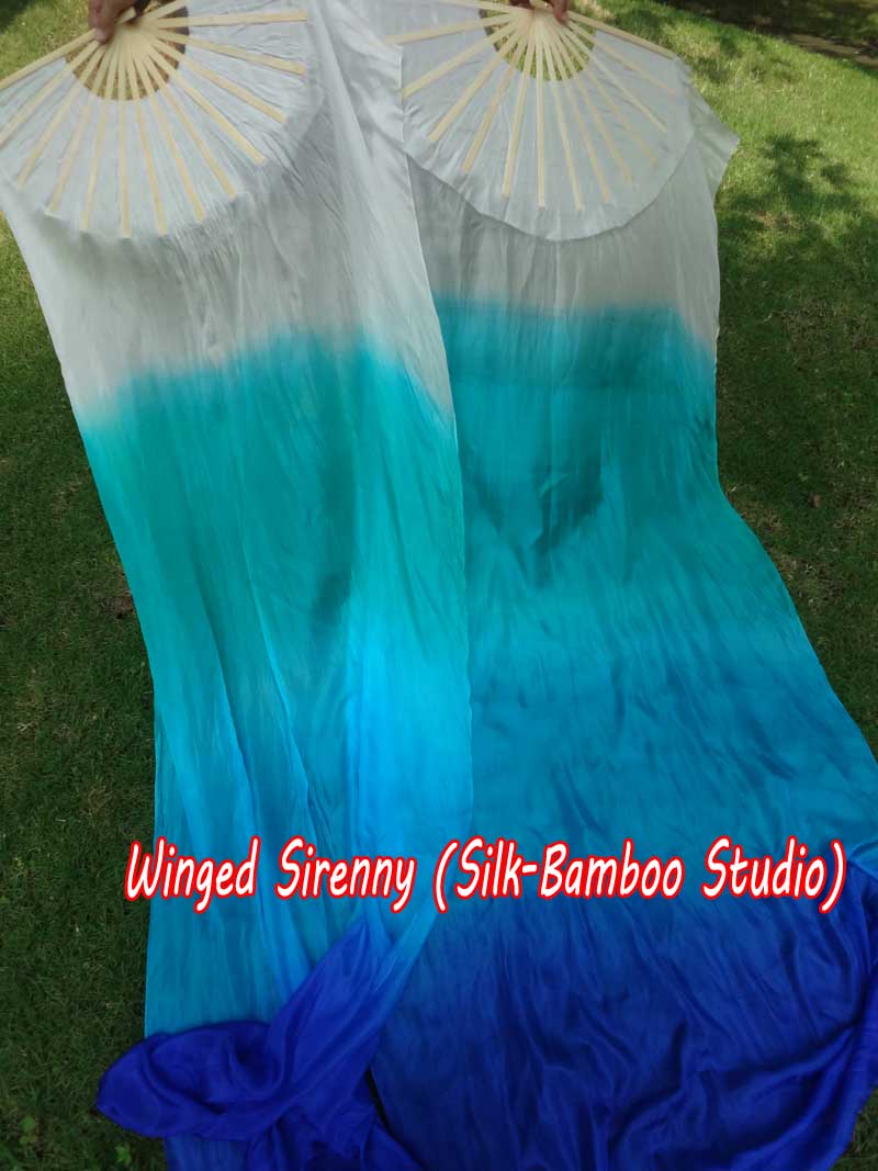 1 pair 1.8m (71") Sea Coast belly dance silk fan veils