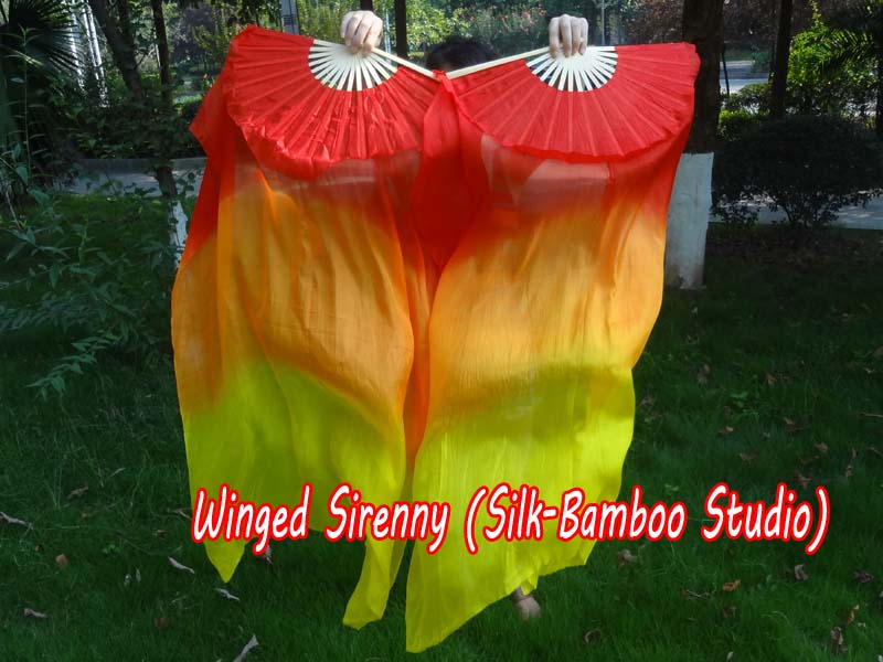 1 pair 1.1m (43") Fire silk fan veils for kids