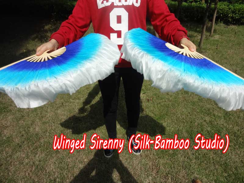 1 Pair Grace short Chinese silk dance fan, 10cm (4") flutter