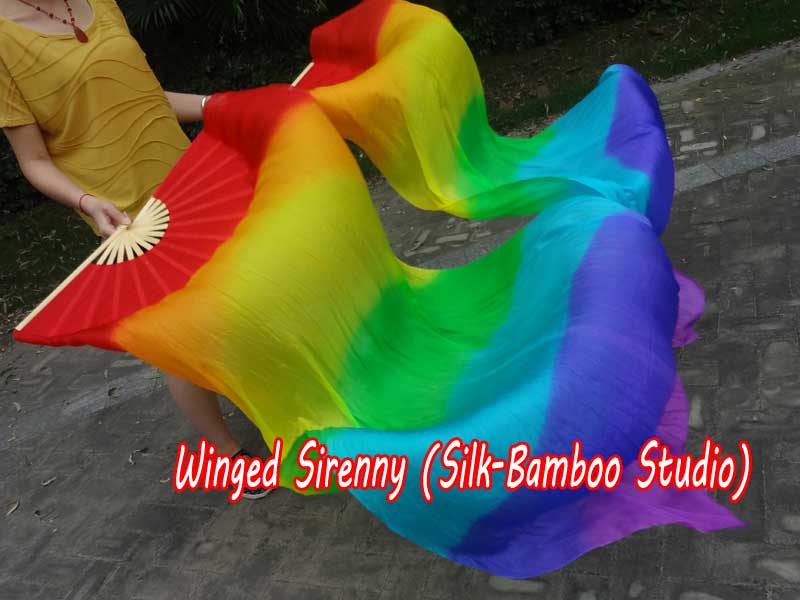 1 pair 1.8m (71") Rainbow belly dance silk fan veils