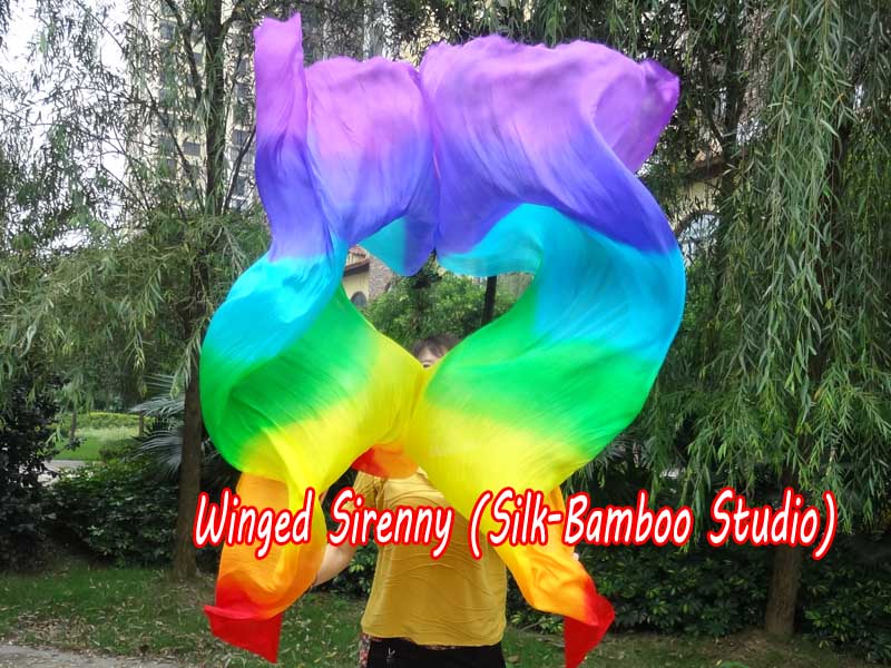 1 pair 1.8m (71") Rainbow belly dance silk fan veils