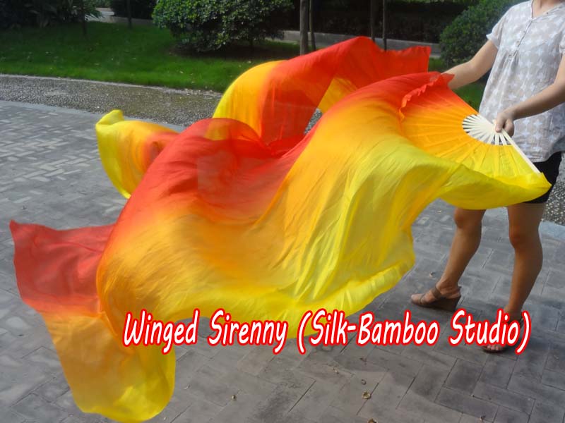 1 pair Fire long stripes 3G belly dance silk fan veil