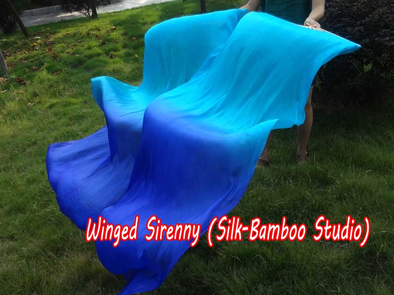 1 pair 1.8m (71") turquoise-blue belly dance silk fan veils