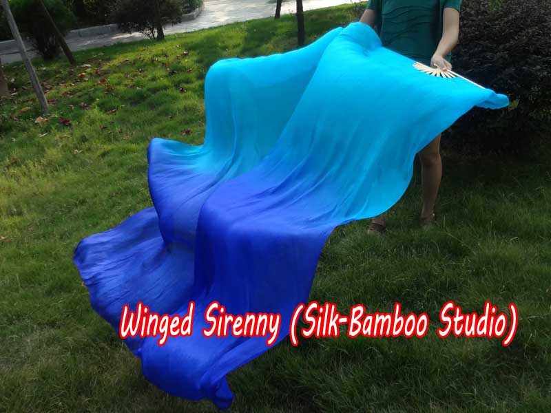 1 pair 1.8m (71") turquoise-blue belly dance silk fan veils