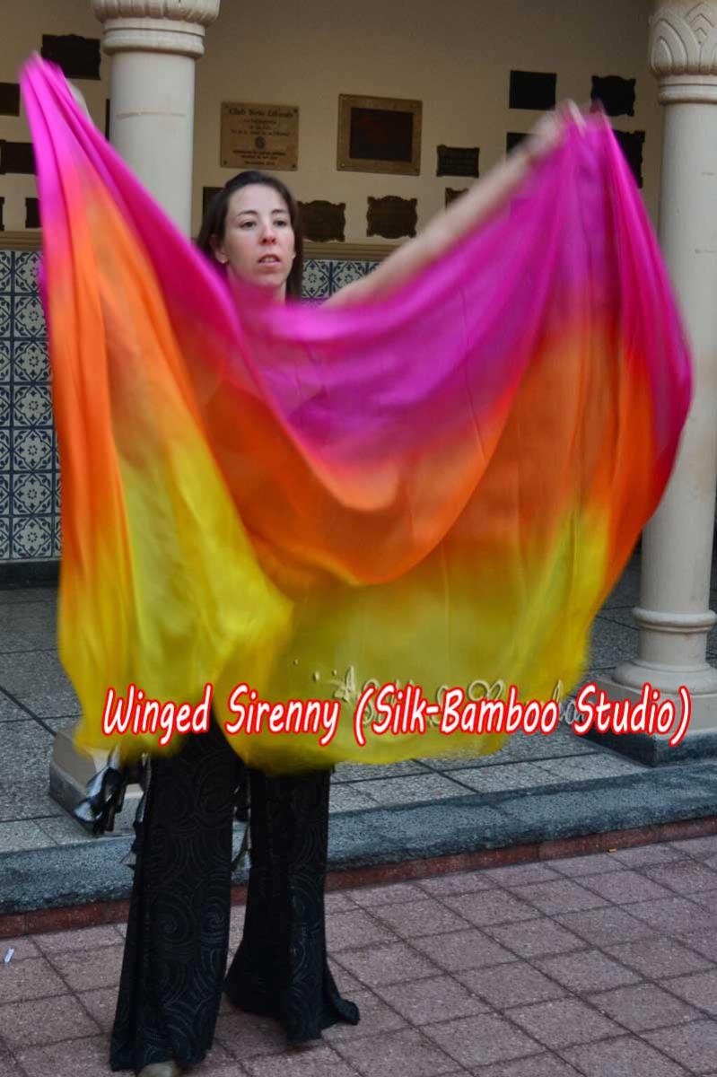 1 piece yellow-orange-pink 5 Mommes colorful belly dance silk veil 