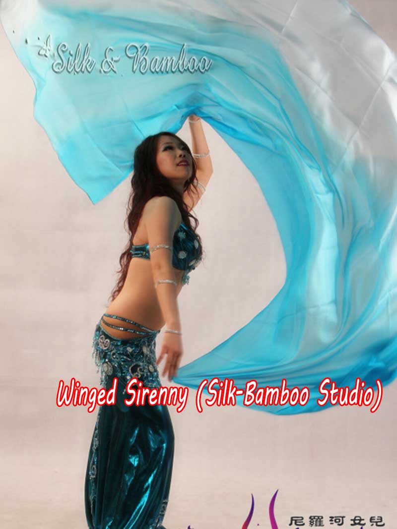 1 piece turquoise shading 5 Mommes belly dance silk veil 