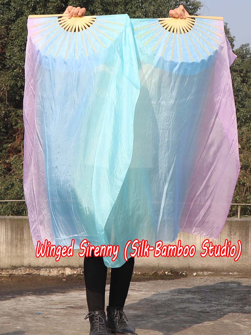 1 pair 1.1m (43") pastel Mystery long stripes silk fan veils for kids