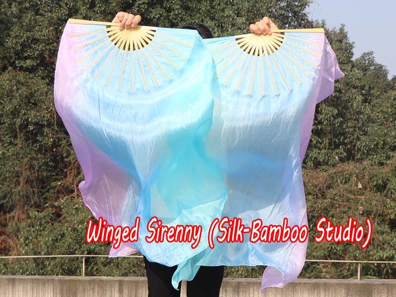 1 pair 1.1m (43") pastel Mystery long stripes silk fan veils for kids